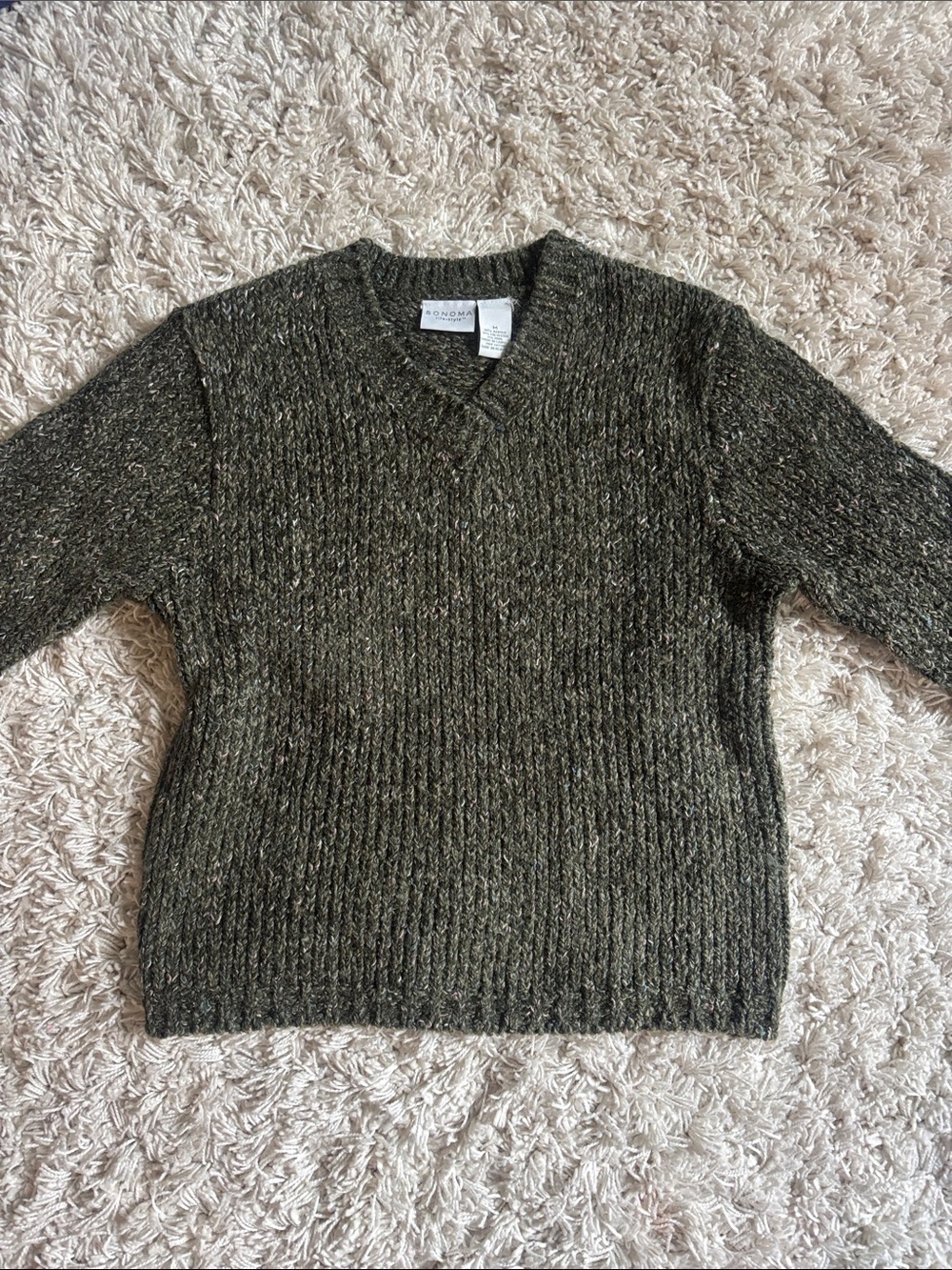 Banana Republic Olive Ribbed V-Neck Sweater